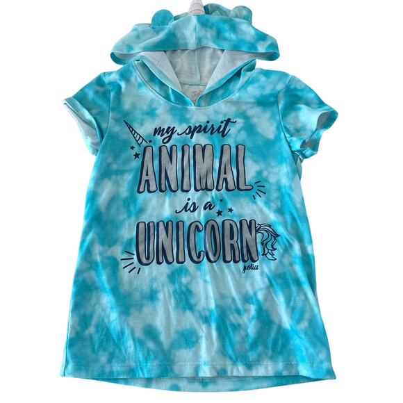 Justice Girls Size 8 Unicorn Hooded Tie-Dye Top - Picture 1 of 5